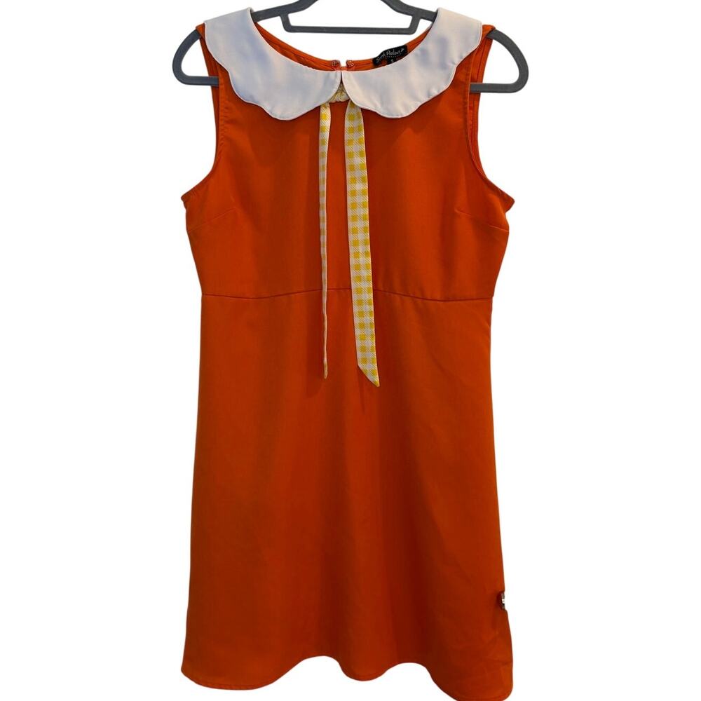 Smak Parlour Orange Dress Peter Pan Collar Yellow Gingham Tie Retro 60s Small